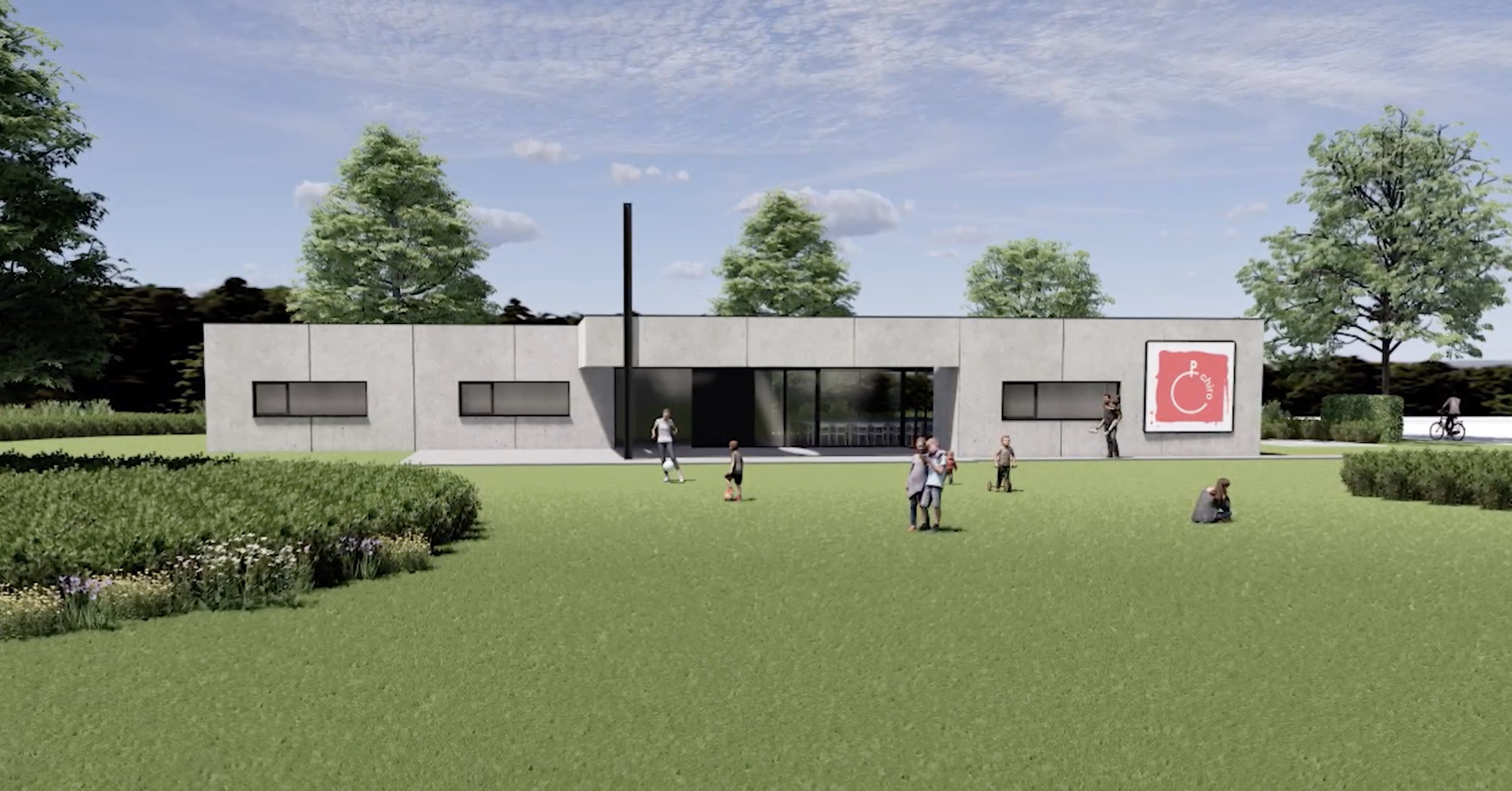 3D render nieuw gebouw chiro Heultje